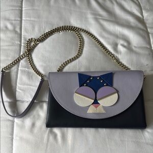 Rare Kate Spade Purple and Blue Whimsical Clutch with Face Design